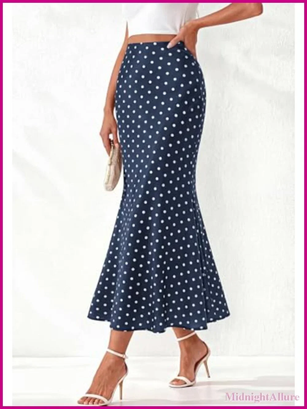 Satin Midi A-Line Skirt High Waisted Elastic Waist Silk Like Party